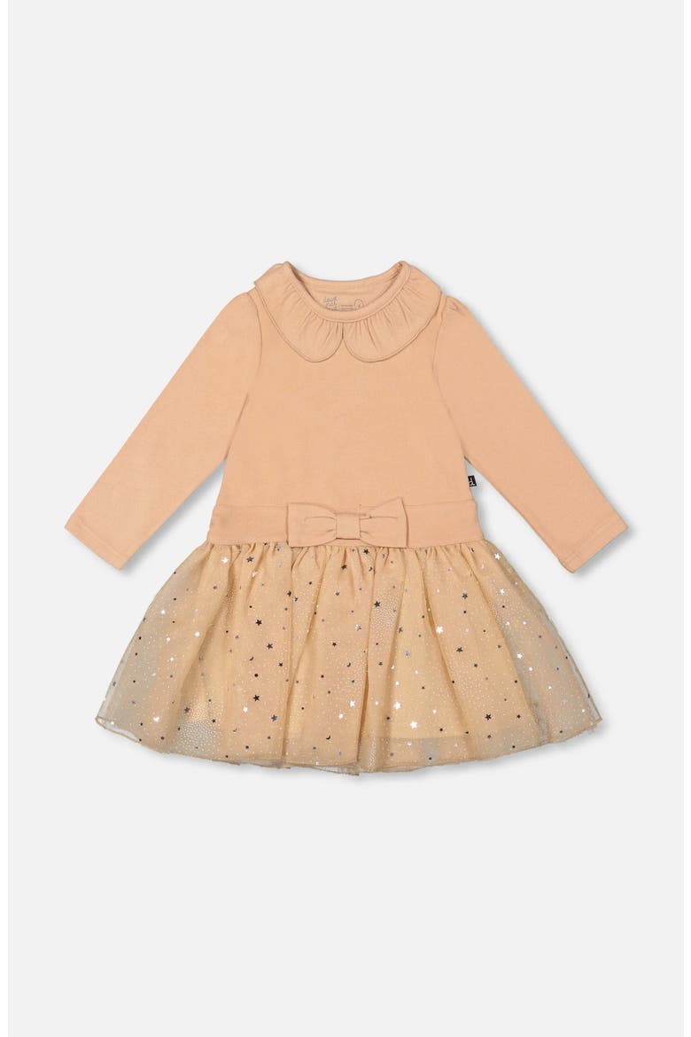 Bi-Material Dress with Glittering Skirt, Main, color, Beige