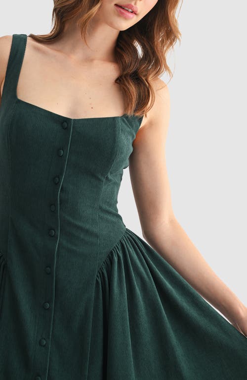 Lush Corduroy Button Flare Minidress In Green