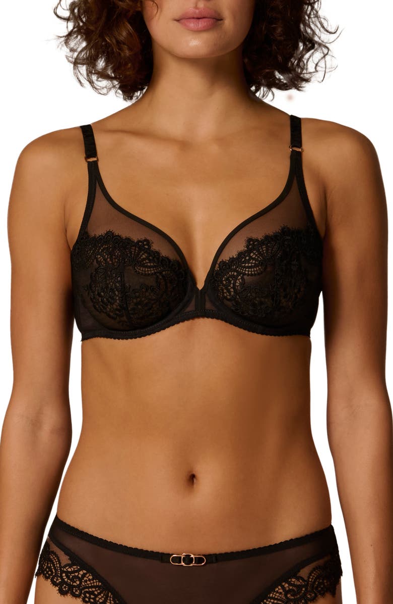 Simone Perele Idole Sheer Underwire Plunge Bra, Main, color, Black
