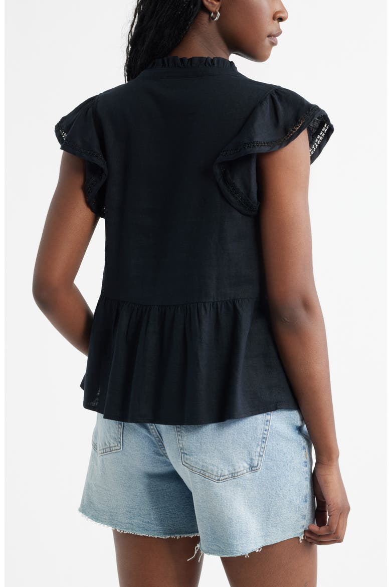 Ruffle Sleeve Popover Top, Alternate, color, BLACK