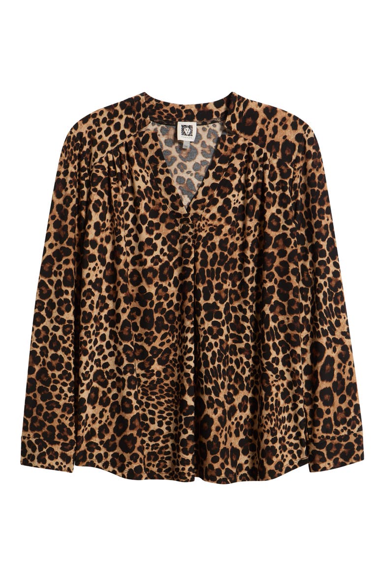 Printed Notched V-Neck Long Sleeve Top, Alternate, color, ANNE BLACK MULTI