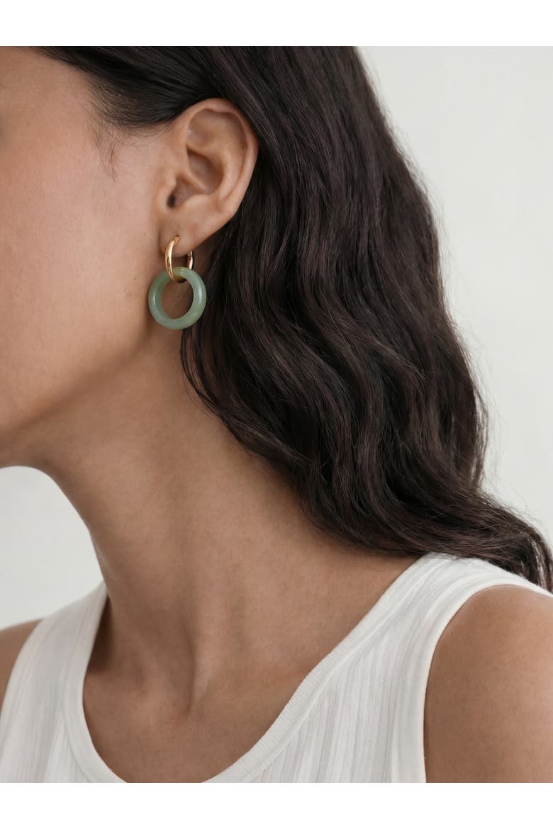 Amelie skinny Green jade stone hoop earrings, Alternate, color, Light green