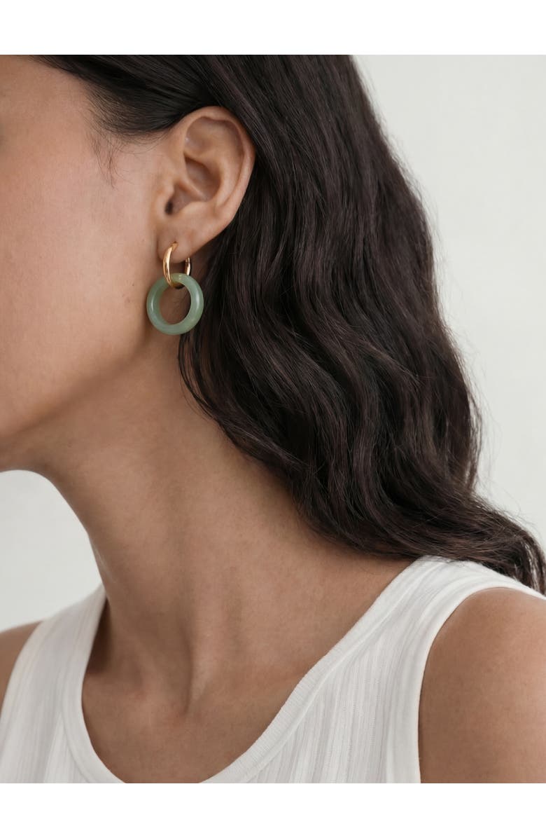 seree Amelie skinny Green jade stone hoop earrings, Alternate, color, Light Green