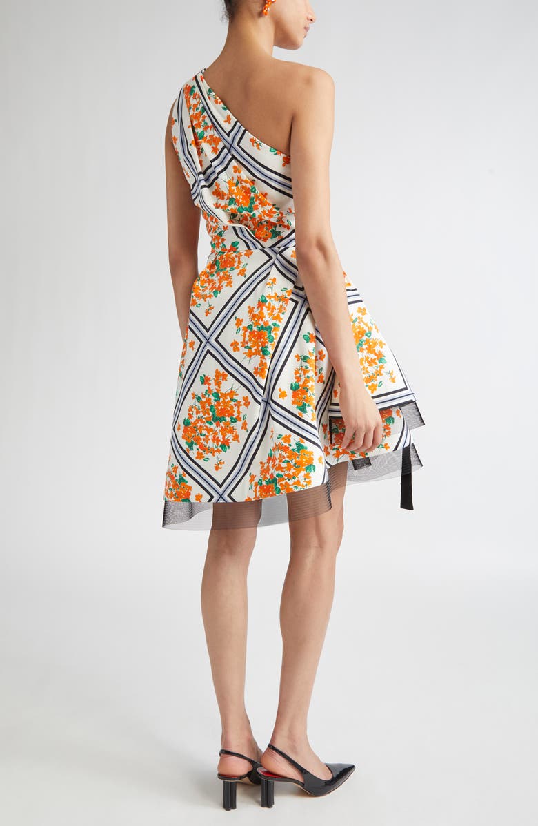 Carolina Herrera One-Shoulder Asymmetric Faille Minidress, Alternate, color, White Multi