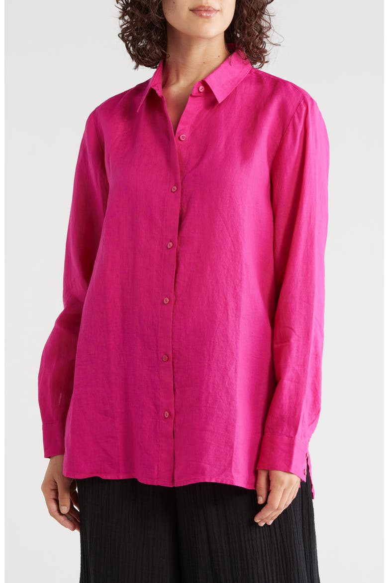 Classic Collar Organic Linen Button-Up Shirt, Main, color, FUCHSIA