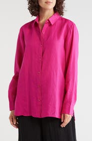 Eileen Fisher Classic Collar Organic Linen Button-Up Shirt