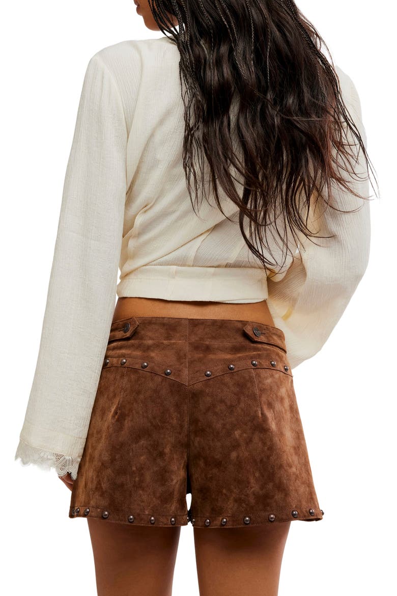 Best Behaviour Studded Faux Suede Shorts, Alternate, color, SHAVED CHOCOLATE