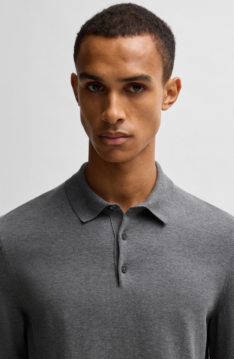 BOSS Gemello Cotton Polo Sweater, Alternate, color, Medium Grey