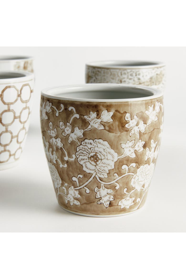 Brown & White Chinoiserie Planters Province Pots, Set of 4, Alternate, color, Brown