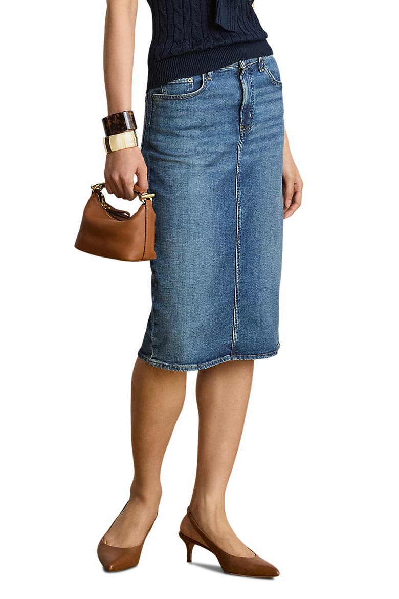 Midi Denim Pencil Skirt, Main, color, ATLANTIC BLUE WASH