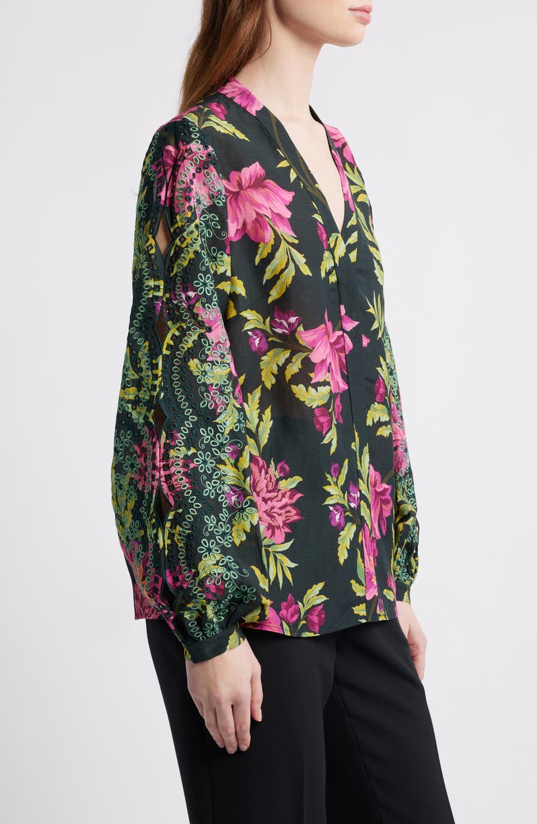 KOBI HALPERIN Kobu Halperin 'Martina' Cutout Sleeve Stretch Silk Blouse, Alternate, color, Black Multi