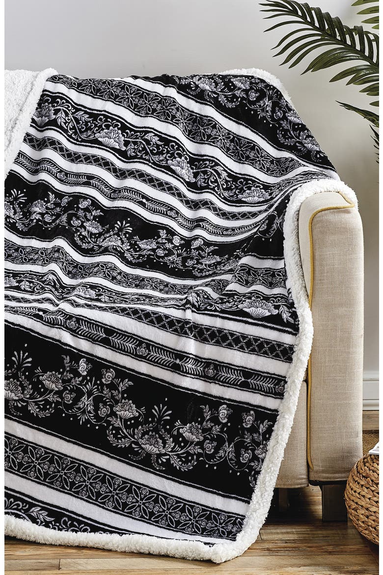 Odelia Faux Shearling Throw Blanket, Main, color, BLACK MULTI