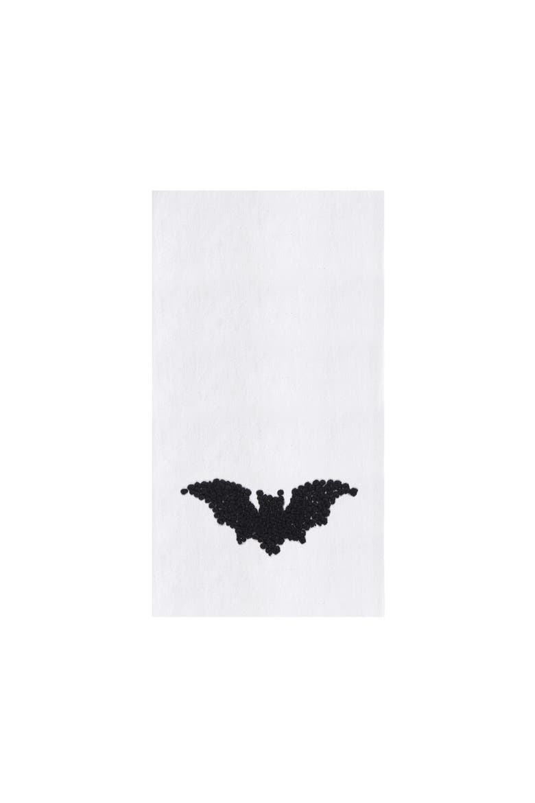 Flying Bat Halloween French Knot Embroidered 100% Cotton Flour Sack Kitchen Dishtowel, Main, color, Black
