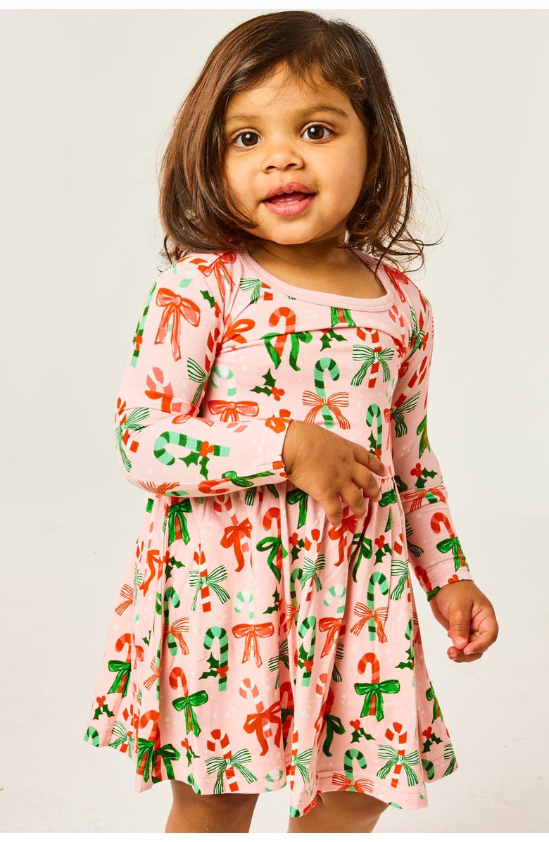 Clover Baby & Kids Stretchy Long Sleeve Twirl Dress - Candy Canes, Alternate, color, Candy Canes
