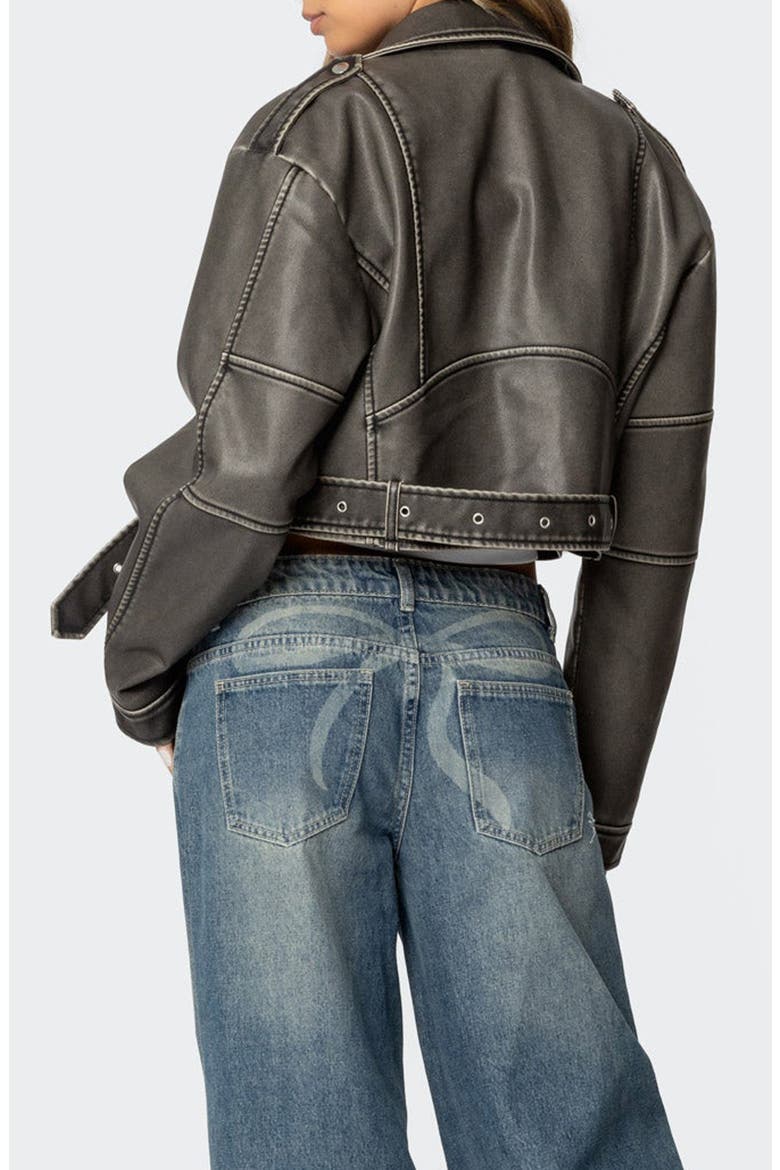 Washed Faux Leather Moto Jacket, Alternate, color, GRAY-WASHED