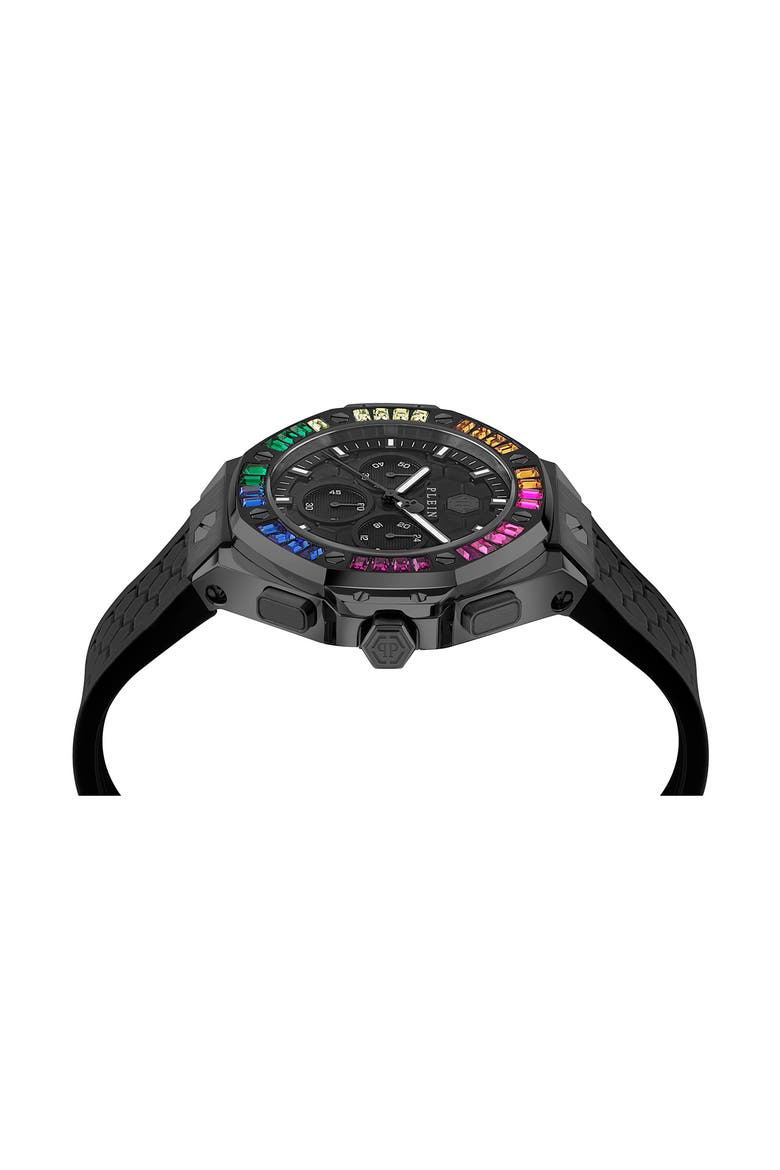 Chrono Royal Crystal Silicone Strap Watch, 42mm, Alternate, color, IP BLACK