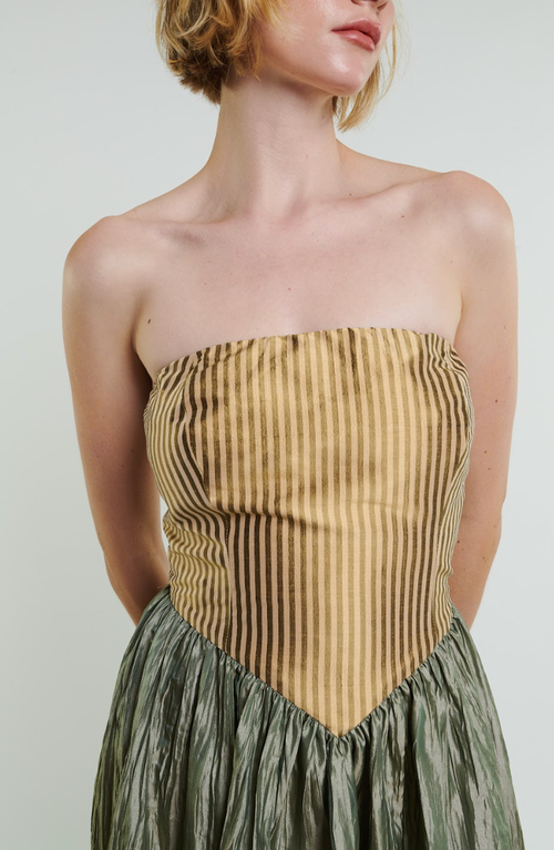 Madeline Marie Roxanne Long Dress In Cream/moss