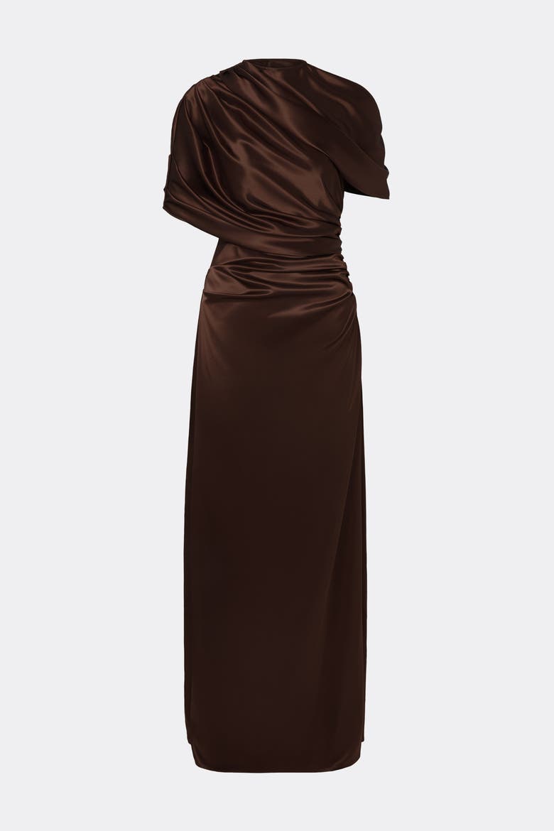 Cassia Draped Fitted Maxi Dress, Alternate, color, Dark Brown