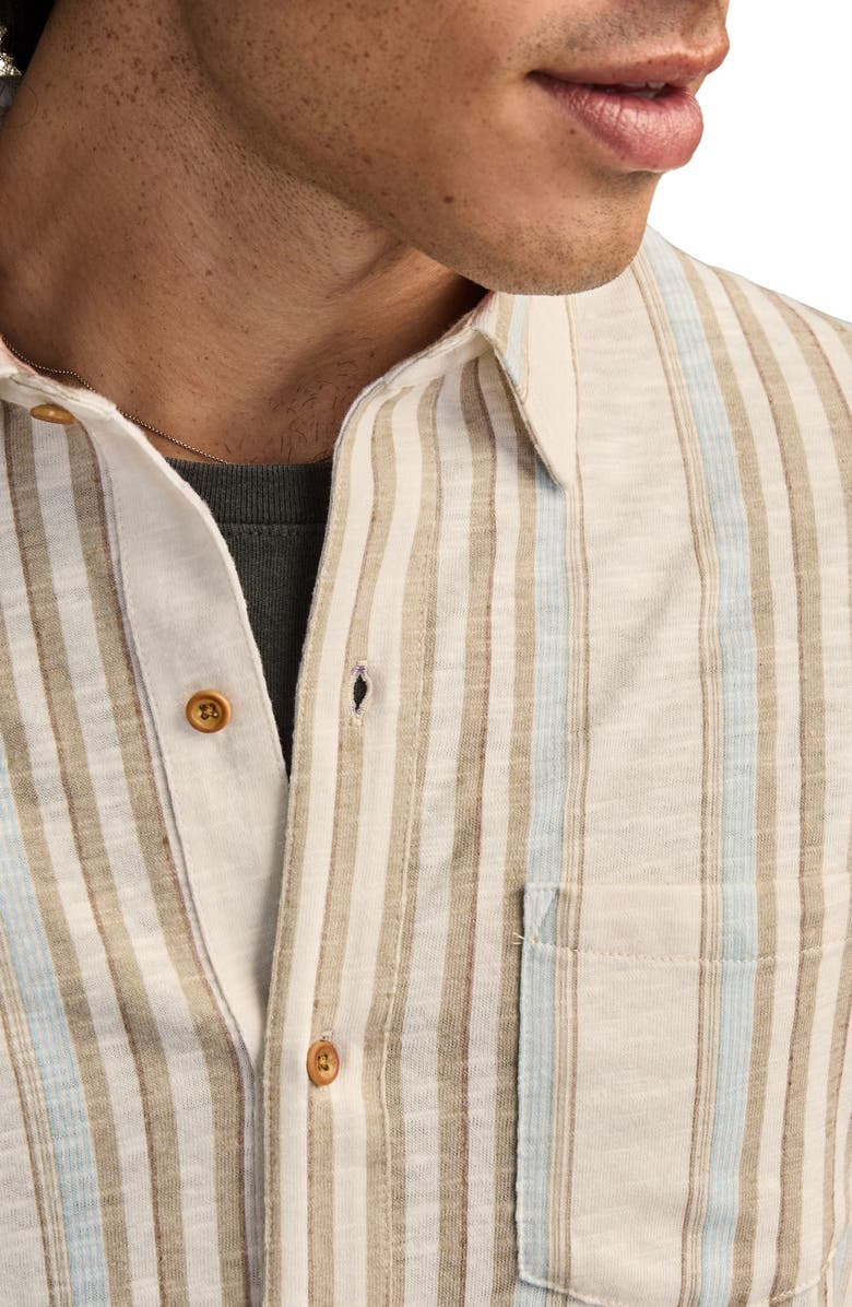 Lucky Brand Stripe Short Sleeve Cotton Blend Button-Up Shirt, Alternate, color, Starfish Multi