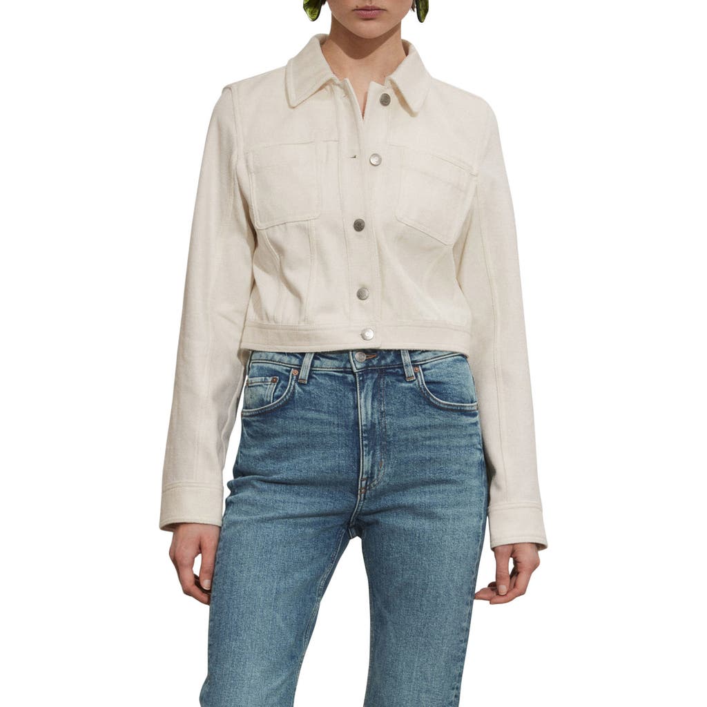 & Other Stories Crop Stretch Denim Jacket In White Dusty Light