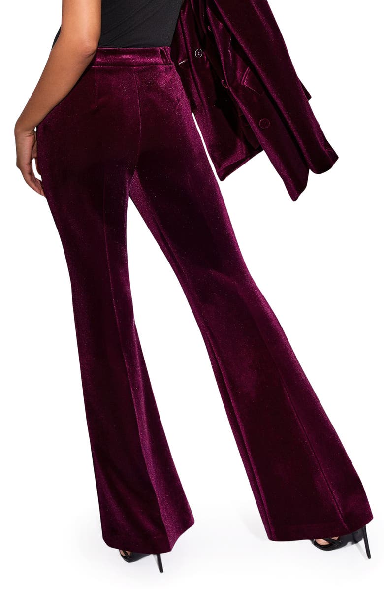 Lipsy Velvet Flare Pants, Alternate, color, Burgundy Red