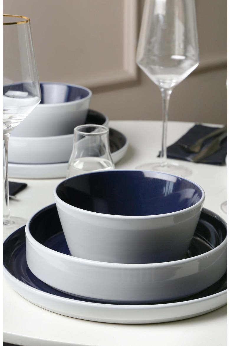 Elica Stoneware 12-Piece Dinnerware Set, Alternate, color, Navy and White
