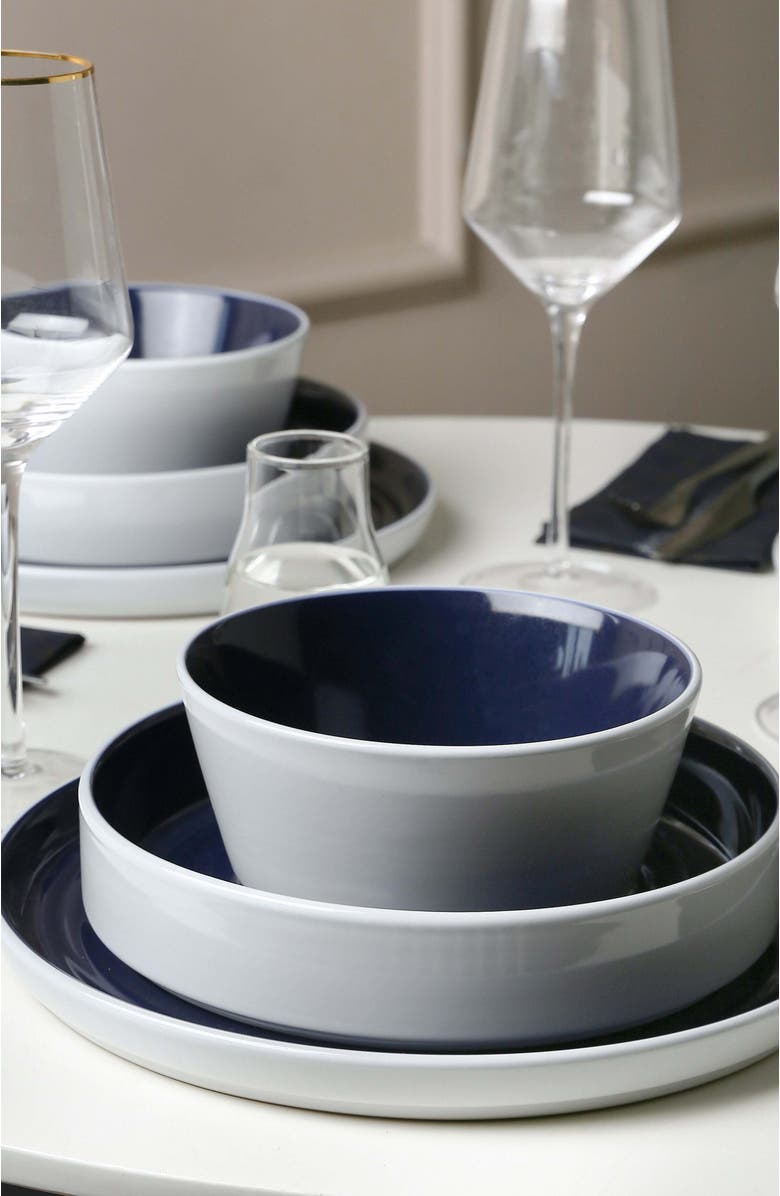 Stone Lain Elica Stoneware 12-Piece Dinnerware Set, Alternate, color, Navy And White