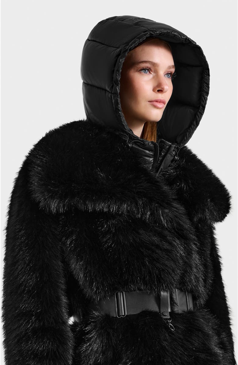 Rudsak Chloe Faux Fur Jacket with Puffer Hood, Alternate, color, Black