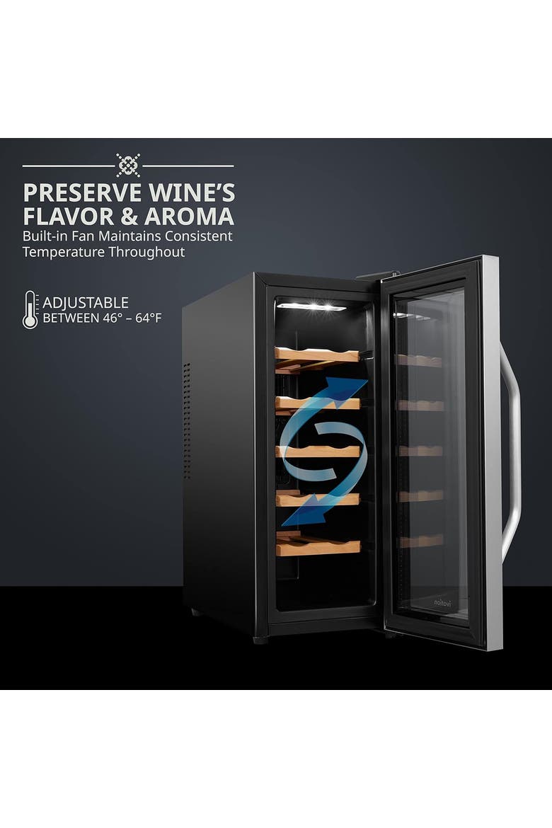 12 Bottle Wine Fridge Freestanding Wine Cooler Refrigerator with Glass Door, Alternate, color, Silver