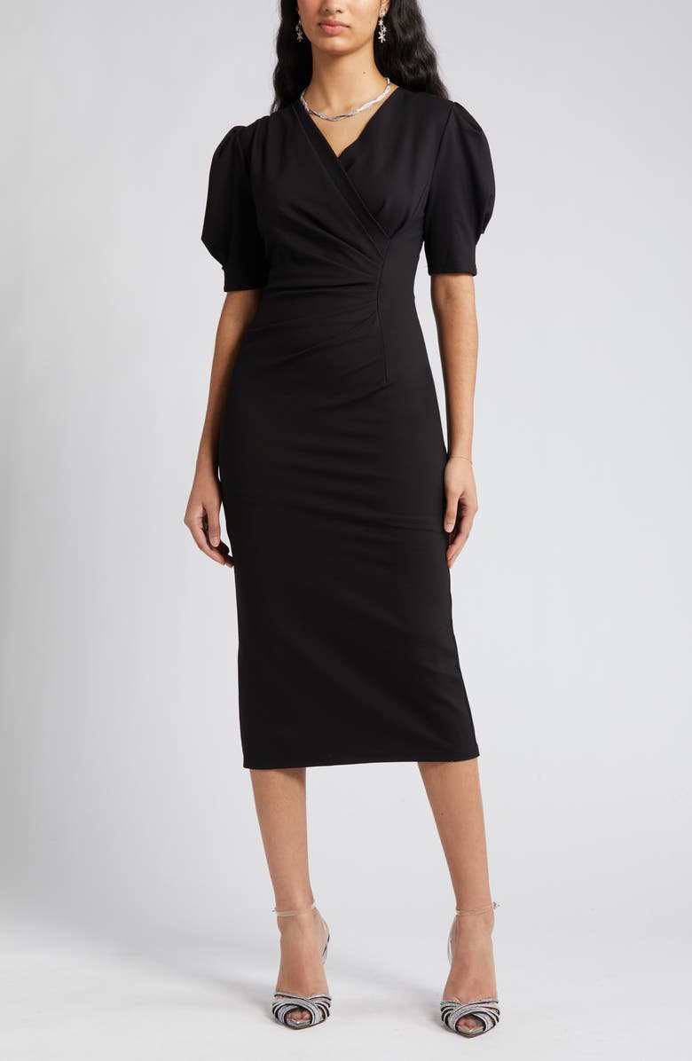 NIKKI LUND Gina Short Sleeve Sheath Dress, Alternate, color, Black