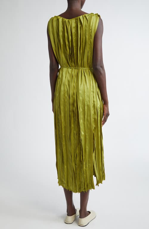 Shop Lafayette 148 New York Glossy Pleated Effect Belted Midi Dress In Kiwi