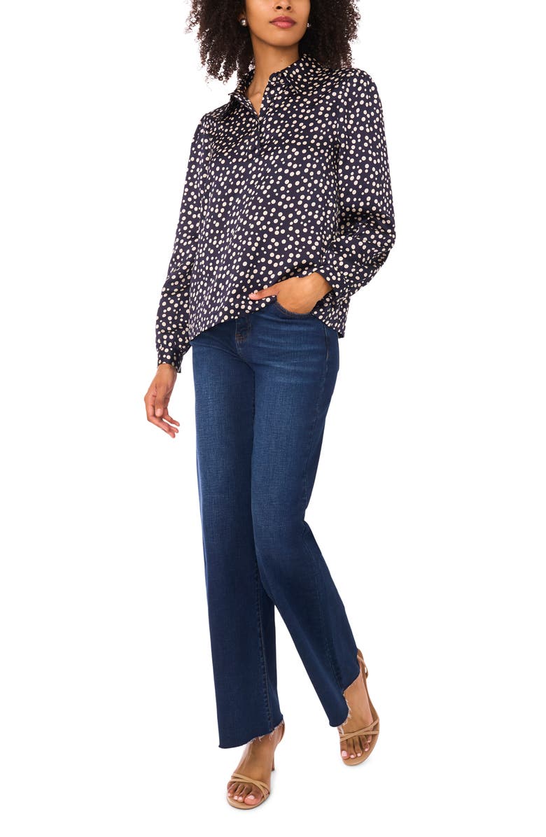 Halogen<sup>®</sup> Polka Dot Long Sleeve Satin Top, Alternate, color, Classic Navy