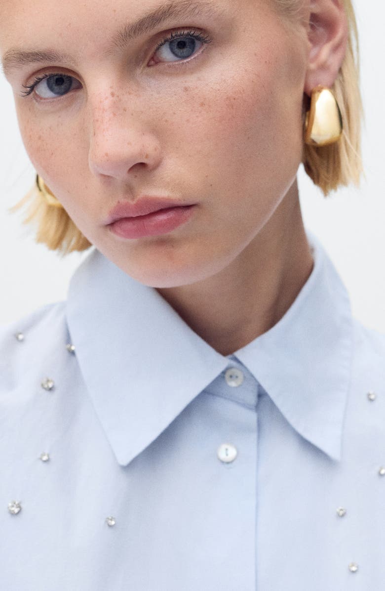 MANGO Crystal Studded Woven Shirt, Alternate, color, Blue