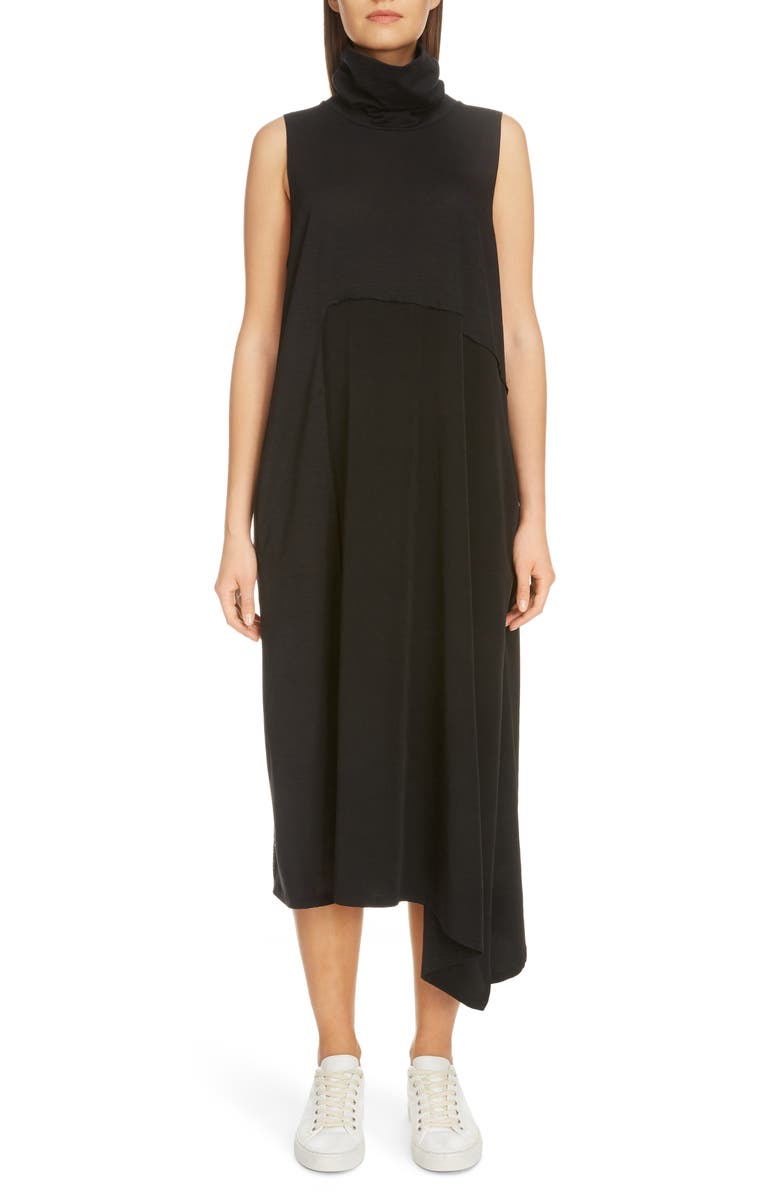 Y's by Yohji Yamamoto Asymmetrical Mixed Media Midi Dress, Main, color,