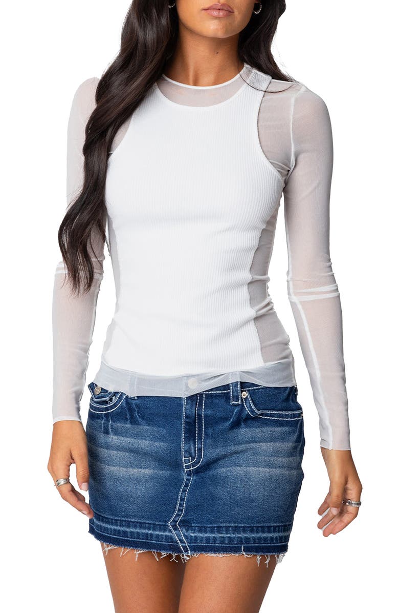 EDIKTED Layered Mesh Top, Main, color, White