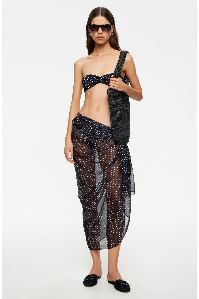 Wavelength Sheer Cover-Up Wrap Skirt, Alternate, color, NOIR POLKA