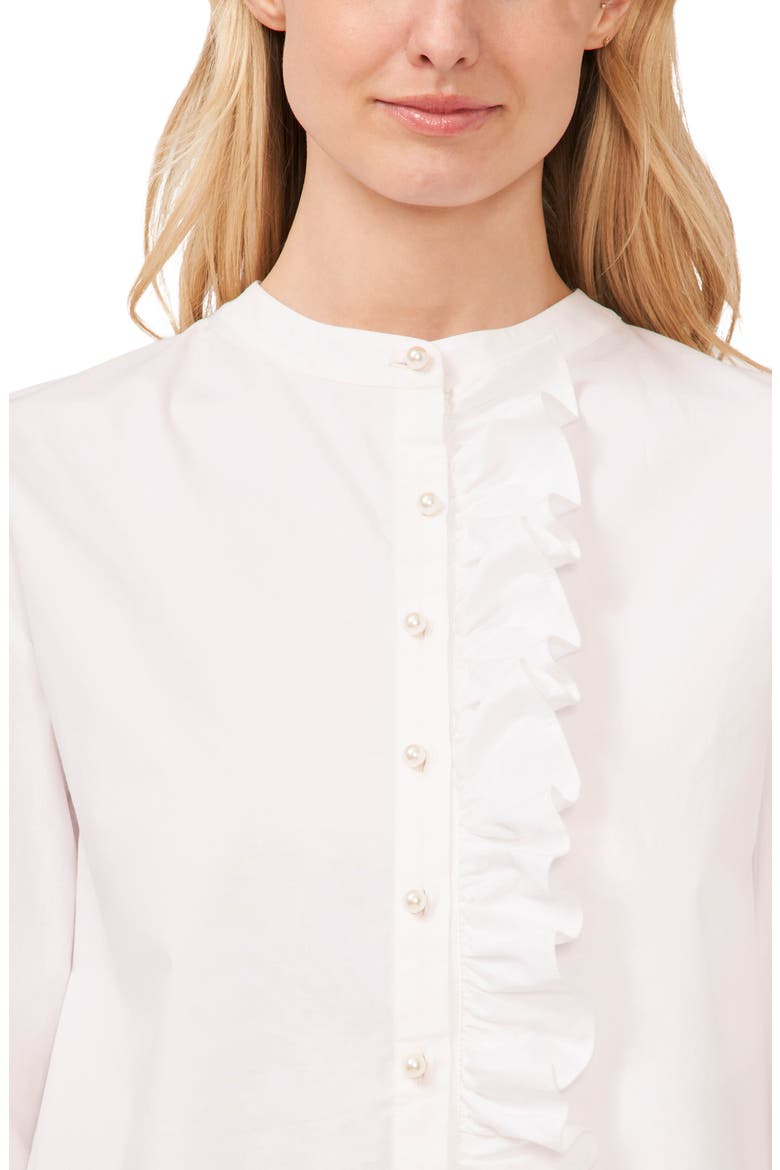 Imitation Pearl Detail Stretch Cotton Poplin Button-Up Shirt, Alternate, color, ULTRA WHITE