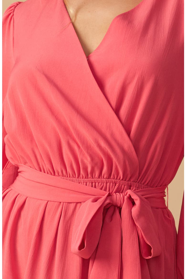 Long Sleeve Faux Wrap Midi Dress, Alternate, color, CORAL RED