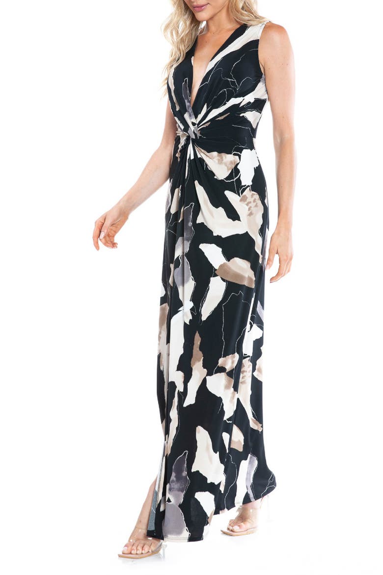 Twist Front Maxi Dress, Alternate, color, BLACK/WHITE