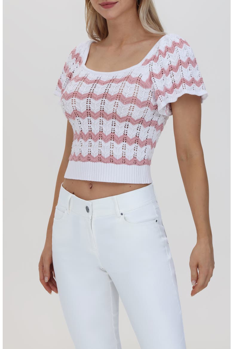 Kalli Chevron Stripe Knit Crop Top, Alternate, color, BLEACH WHITE MULTI