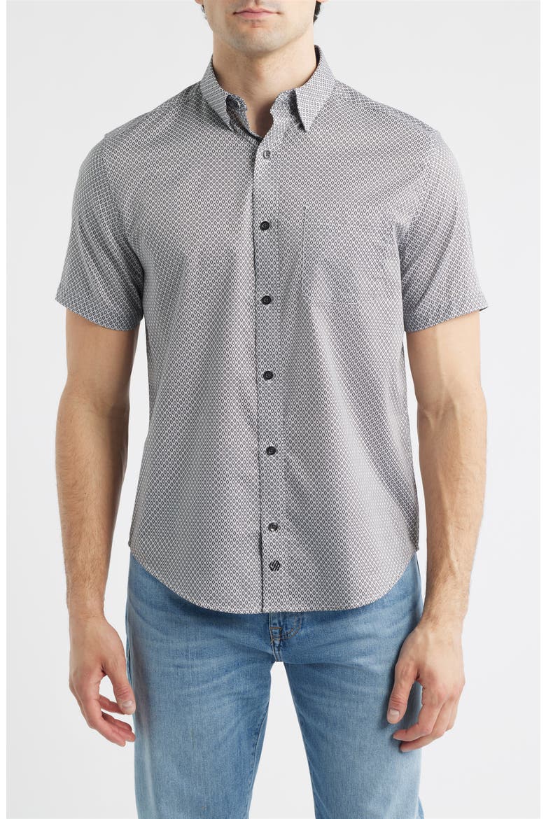 Logan Print Short Sleeve Button-Up Shirt, Main, color, GRAY DIAMOND GRID