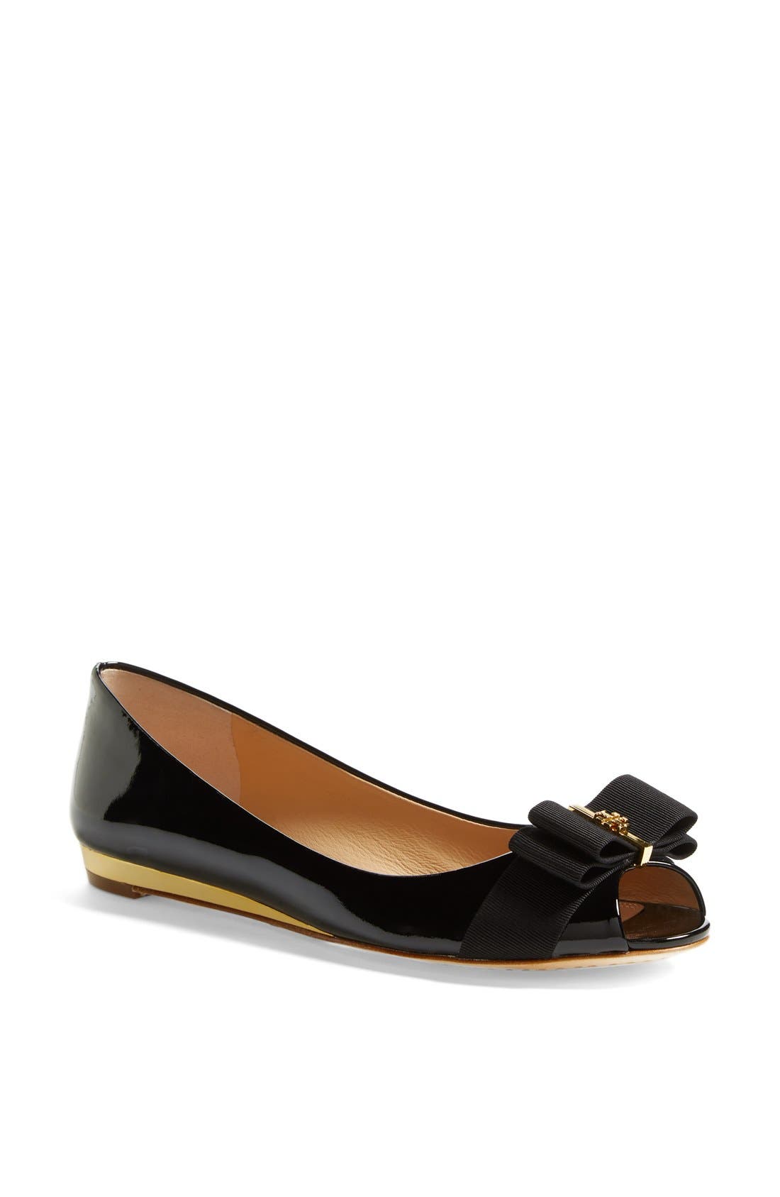 'Trudy' Open Toe Flat, Main, color, BLACK/ BLACK