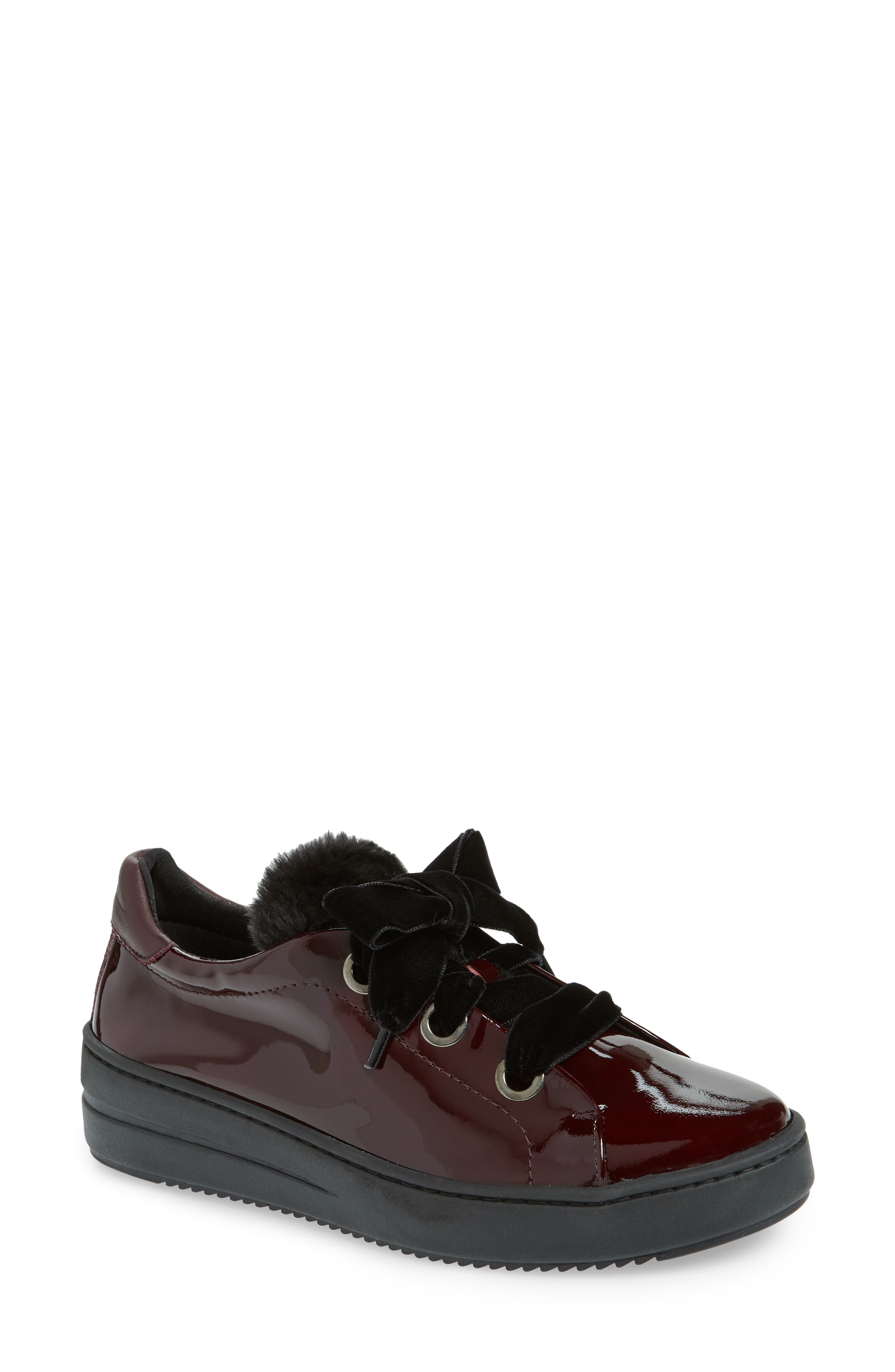 Groove Faux-Shearling Trim Sneaker, Main, color, RED LEATHER