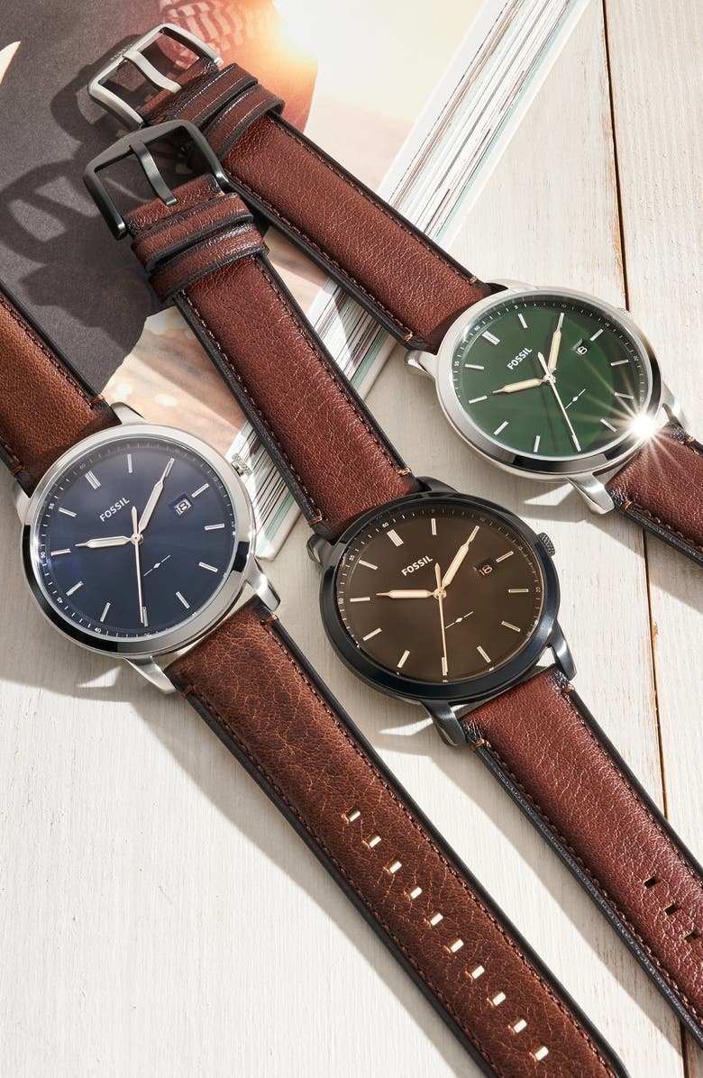 Fossil Minimalist Solar Leather Strap Watch, 42mm, Alternate, color, 