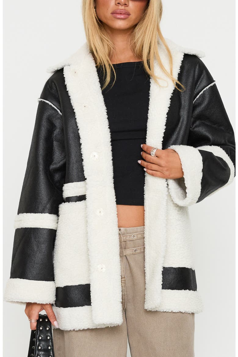 Lexie Faux Leather & Faux Fur Jacket, Main, color, BLACK