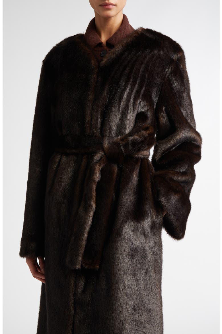 Aritao Belted Faux Fur Coat, Alternate, color, GRIZZLY