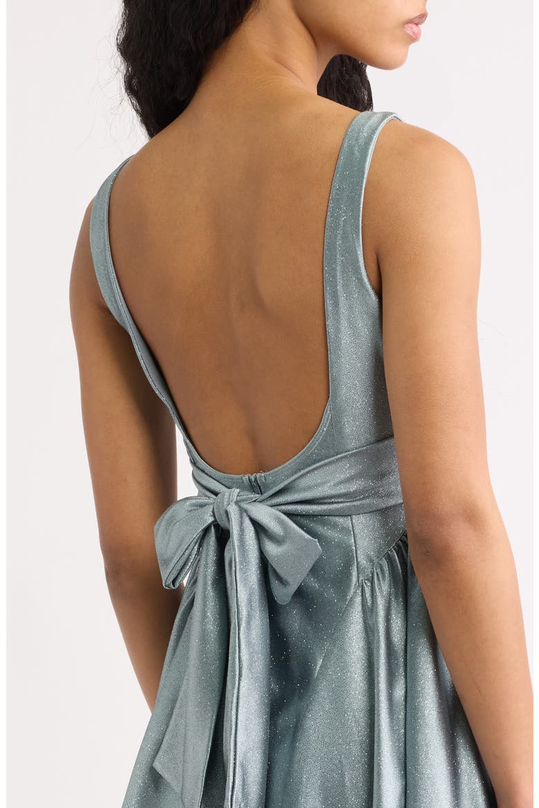 Glitter Sleeveless Satin Fit & Flare Dress, Alternate, color, SLATE