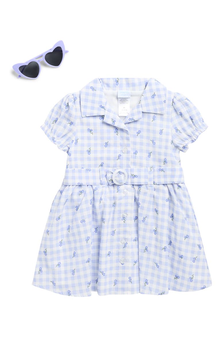 Kids' Belted Shirtdress & Sunglasses Set, Main, color, HEATHER BLUE