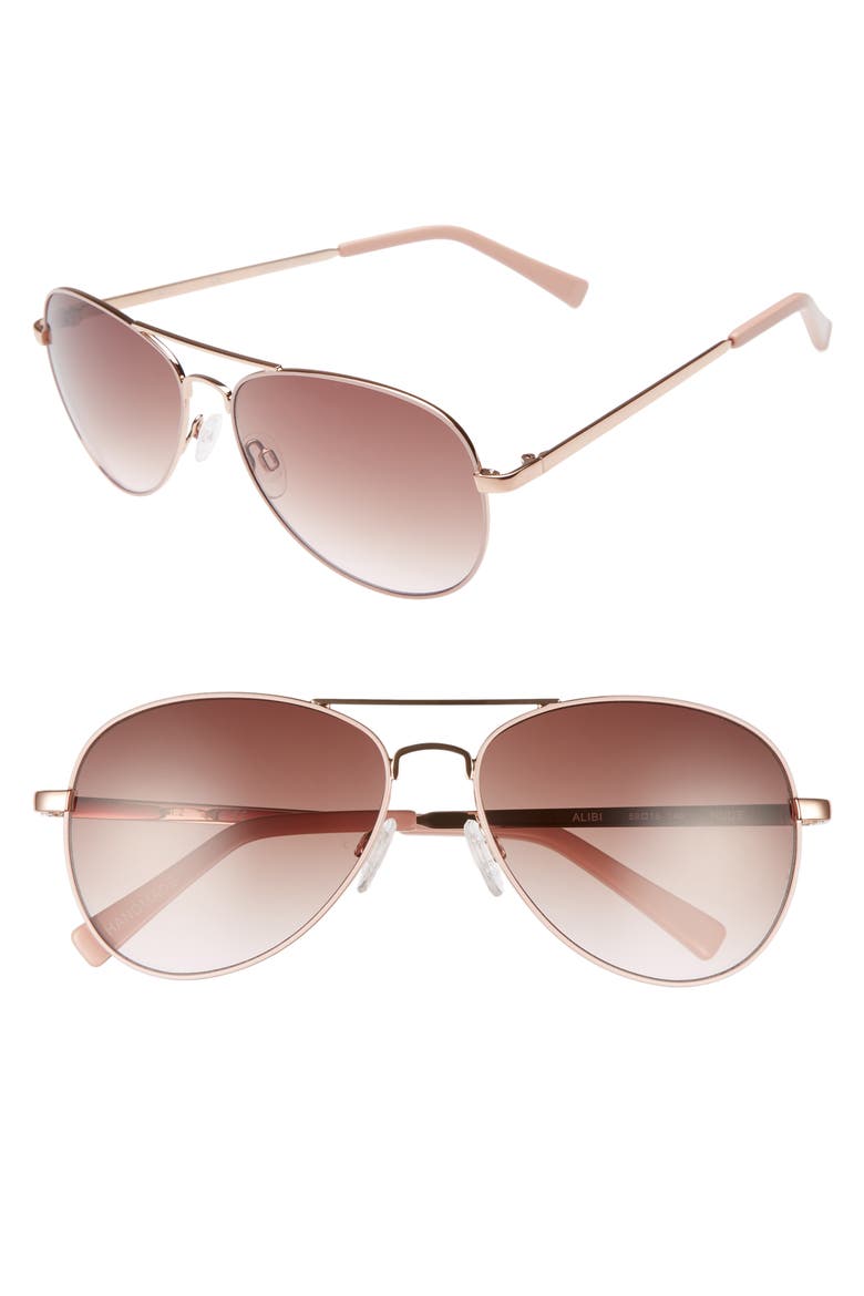 Alibi 59mm Metal Aviator Sunglasses, Main, color, ROSE GOLD- NUDE EPOXY