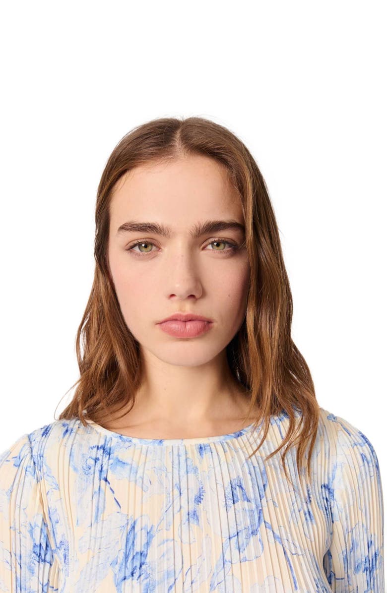 maje Patterned pleated dress, Alternate, color, 